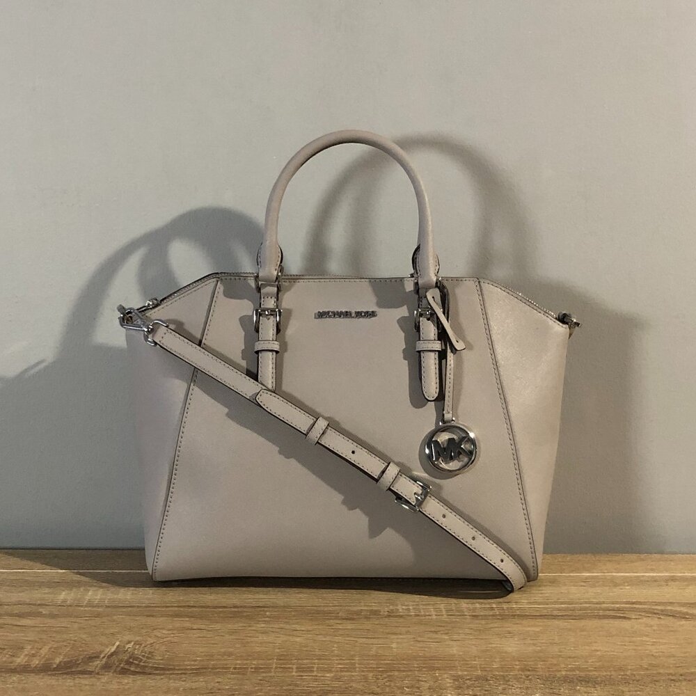 Michael Kors Large Ciara Cement Saffiano Leather Satchel Crossbody Bag MSRP $428